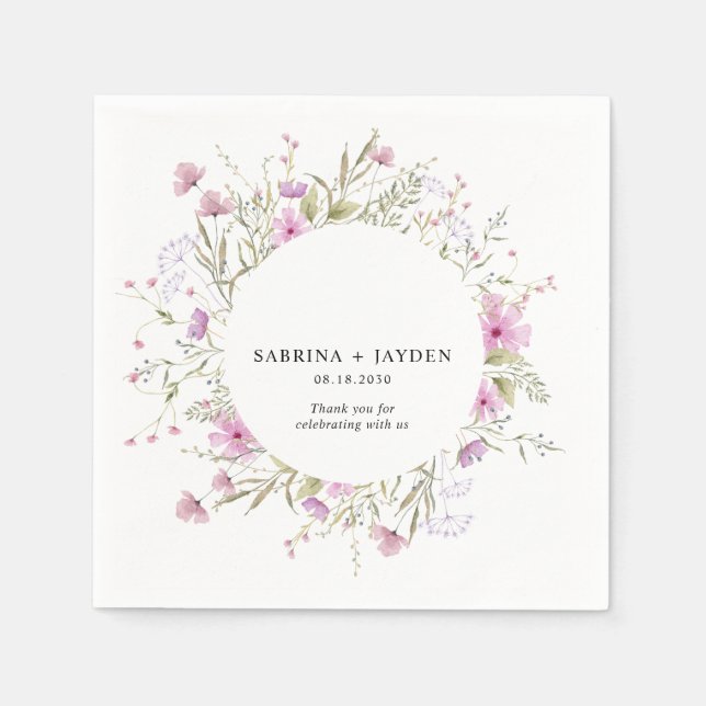Pastel Shade Blush Pink Wild Floral Wedding Serviette (Vorderseite)