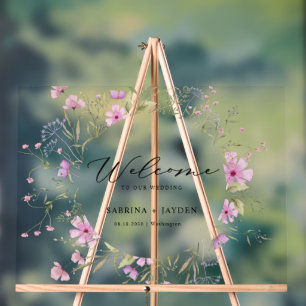 Pastel Shade Pink Wild Floral Wedding Willkommen Acrylschild