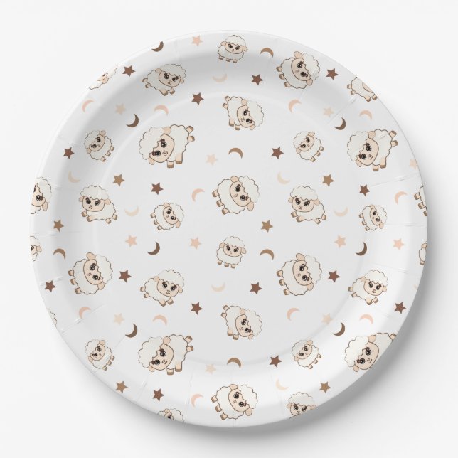 Pastel Sheep Pattern Pappteller (Vorderseite)