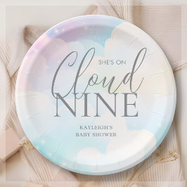 Pastel She's on Cloud Nine Baby Shower Pappteller