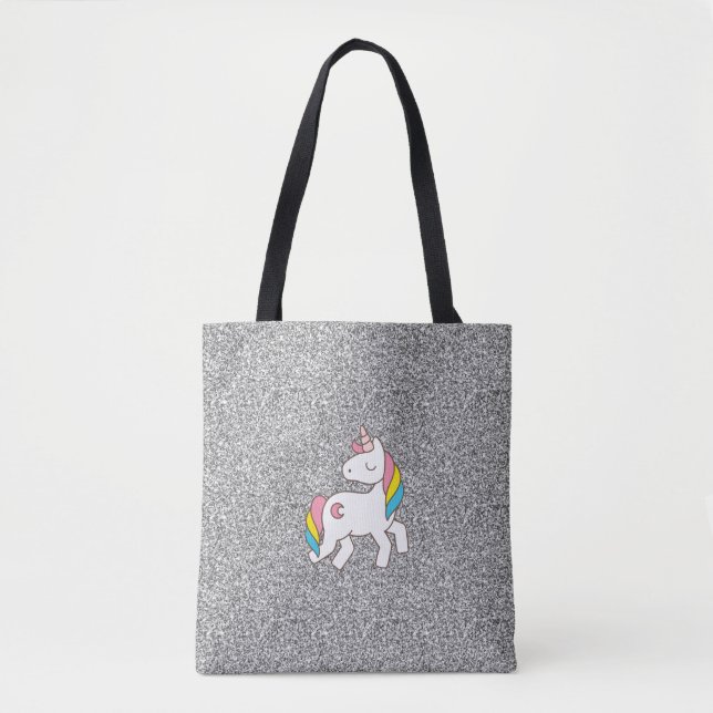 Pastel Silver Glitzer Unicorn Tasche (Vorderseite)