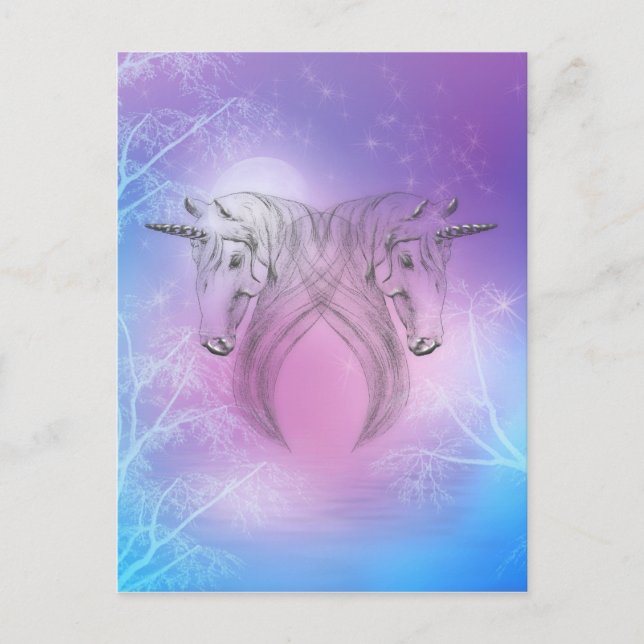 Pastel Silver Unicorns Postkarte (Vorderseite)