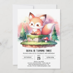 Pastel Simple Fox Geburtstag digital Einladung