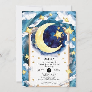 Pastel Simple Moon Birthday Einladung