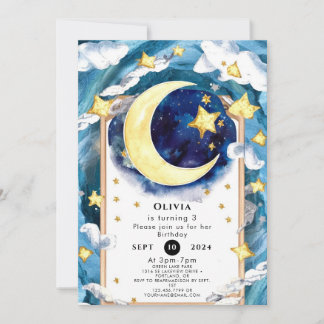 Pastel Simple Moon Birthday Einladung