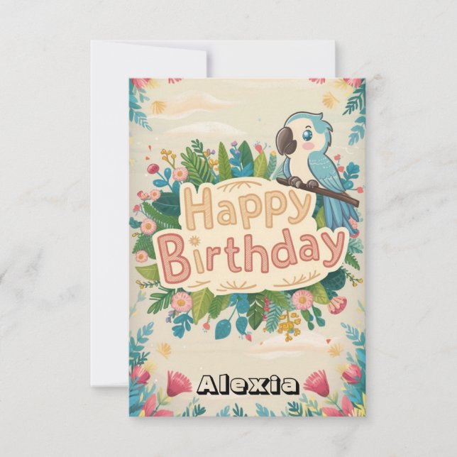 Pastel Simple Parrot Digital Geburtstag Karte (Vorderseite)