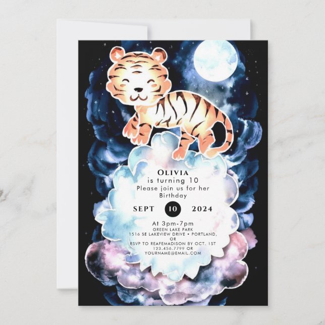 Pastel Simple Tiger Geburtstag Einladung (Vorderseite)