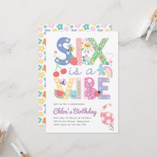 Pastel Sixth Birthday Invite Girl, Six is the Vibe Einladung