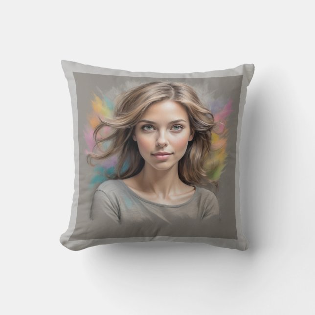 Pastel Sketch Gray Throw Kissen (Vorderseite)