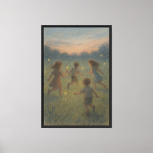 Pastel Sketch von Kindern, die Fireflies jagen Leinwanddruck