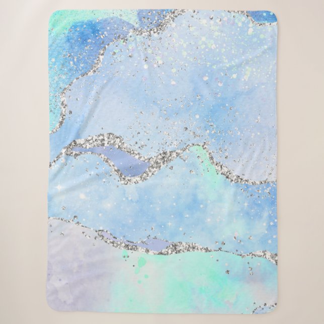 *~* Pastel Sky Blue Agate Silver GLITZER AP8 Sherpadecke (Vorderseite)