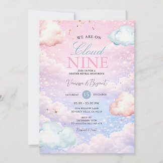 Pastel Sky Cloud Nine Gender Reveal Invitation Einladung