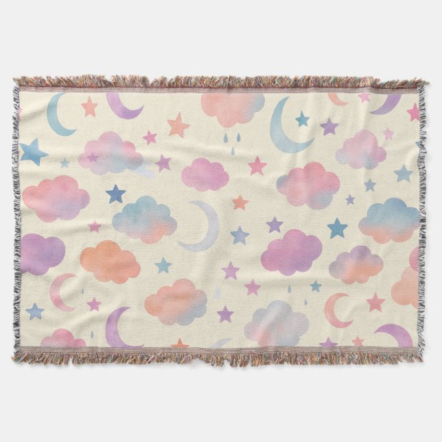 Pastel Sky Dreams - Moon, Stars & Clouds Muster Decke (Vorderseite)