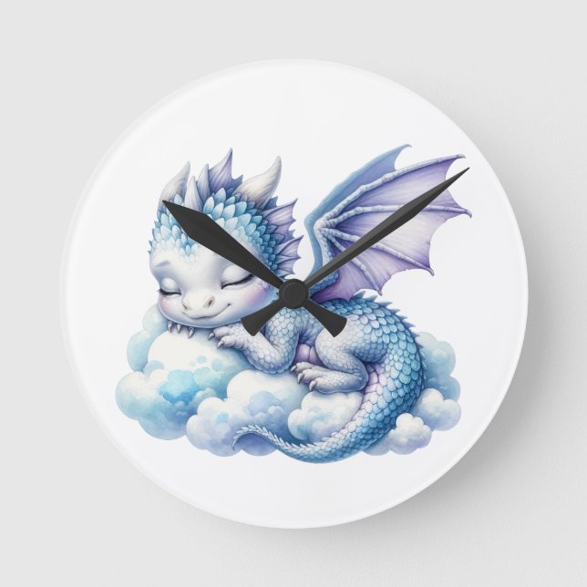 Pastel Sleeping Dragon Runde Wanduhr (Vorderseite)