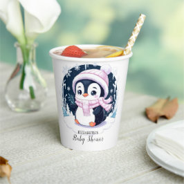 Pastel Snow Penguin Babydusche Pappbecher