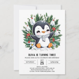 Pastel Snow Penguin Digital Geburtstag Einladung