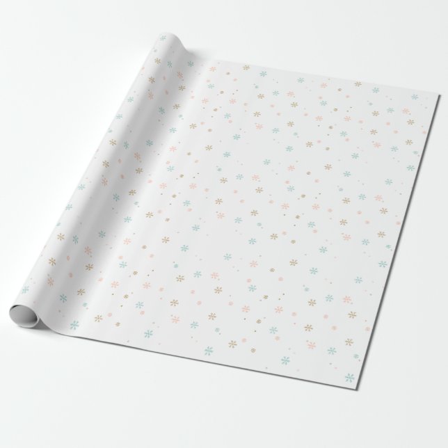 Pastel Snowflakes Tan Coral Rose und Aquamarin Geschenkpapier (Ungerollt)