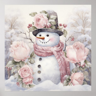 Pastel Snowman Poster