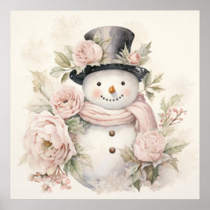 Pastel Snowman Poster