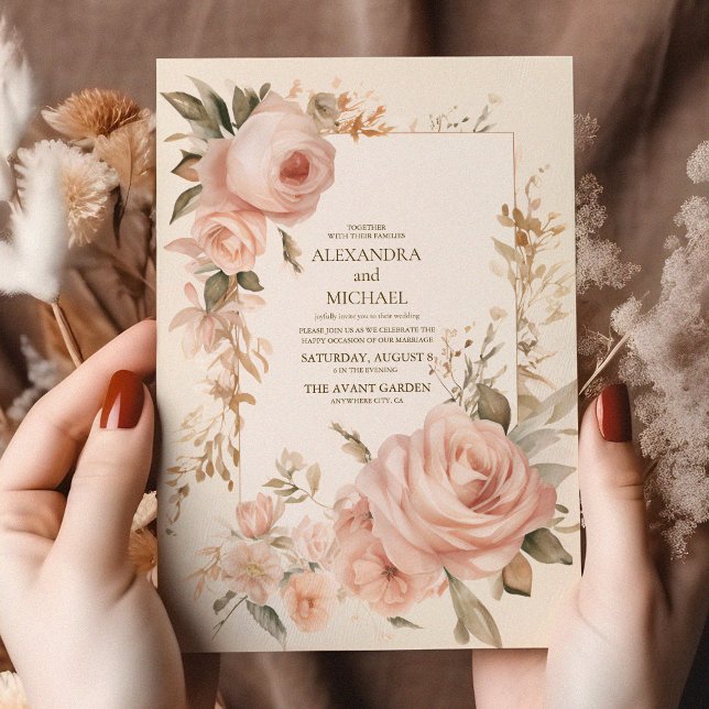 Pastel Soft Blush Peach Floral Wedding Einladung (Von Creator hochgeladen)