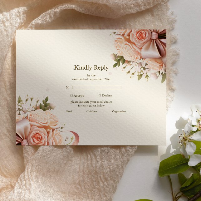 Pastel Soft Blush Peach Floral Wedding RSVP Karte (Von Creator hochgeladen)
