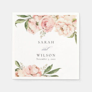Pastel Soft Blush Peach Peony Floral Wedding Serviette