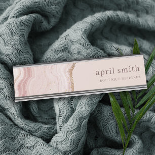 Pastel Soft Blush Rose Gold Agate Marmortextur Schreibtischnamensplakette