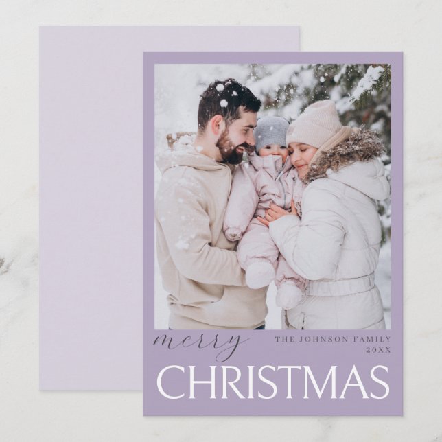 Pastel Soft Light Lavendel Frohe Weihnachts-Foto Karte (Vorne/Hinten)