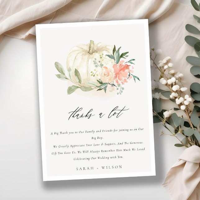 Pastel Soft White Pumpkin Blush Floral Wedding Dankeskarte (Von Creator hochgeladen)
