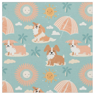 Pastel Sommertage am Strand mit den Doggos Stoff