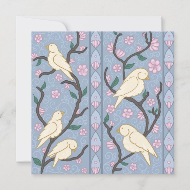 Pastel Songbirds et Blossoms Invitation d'annivers (Devant)