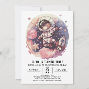 Pastel Space Odyssey Astronaut Geburtstag Einladung