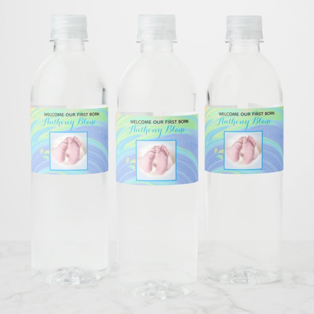 Pastel Spiral Welcome Baby Boy "Sip & See" Party (Flaschen)