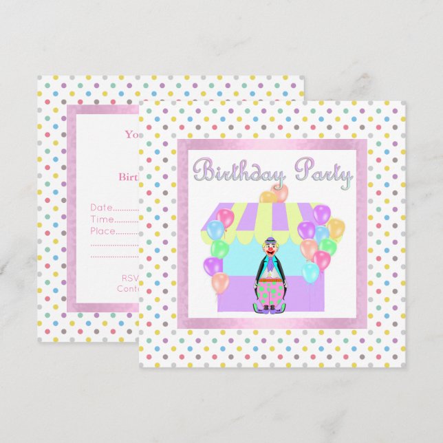 PASTEL SPOTS CIRCUS INVITATION AMUSANTE rose (Devant / Derrière)