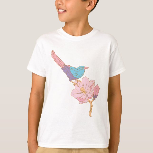 Pastel spring bird with flower T-Shirt (Vorderseite)