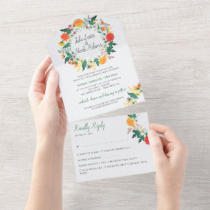 Pastel Spring Dahlia Wildblumen Wreath Wedding All In One Einladung