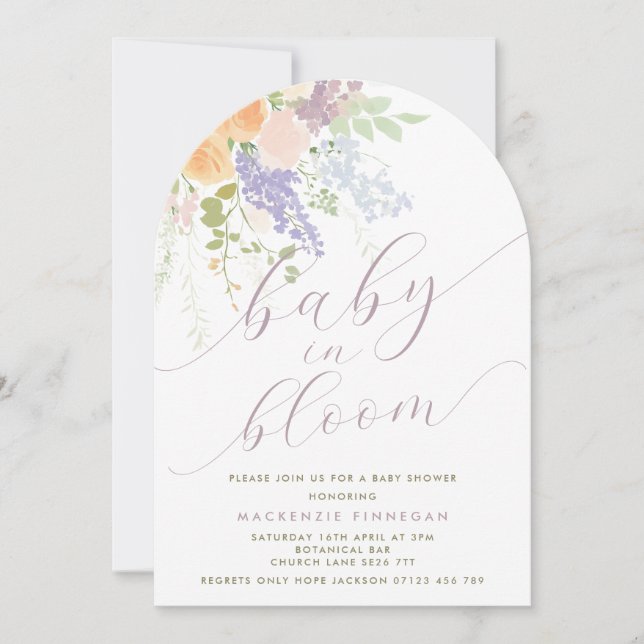 Pastel Spring Floral Arch Baby in Blütendusche Einladung (Vorderseite)