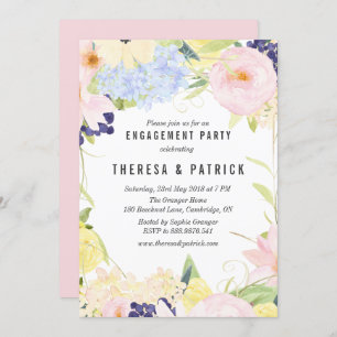 Pastel Spring Flowers Engagement Party Invitation