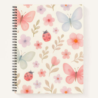 Pastel Spring Garden Pattern - Schmetterlinge, Lad Notizbuch