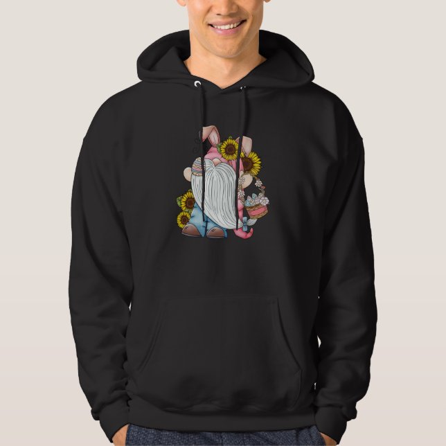 Pastel Spring Gnome With Sunflower Easter Eggs Bas Hoodie (Vorderseite)