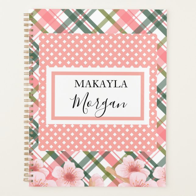 Pastel Spring Karierter Personalisierter Planer (Vorderseite)