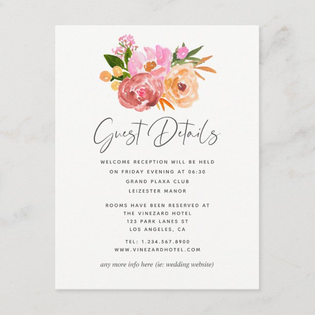 Pastel Spring Wedding Floral Wedding Guest Details Begleitkarte (Vorderseite)