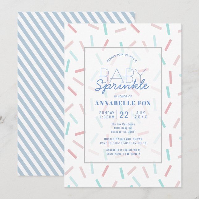Pastel Sprinkles Blue Baby Sprinkle Dusche Einladu Einladung (Vorne/Hinten)