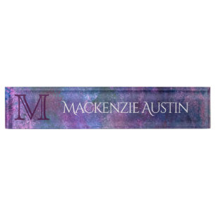 Pastel Spritzer   Pink Lila Blue Green Monogram Namensplakette