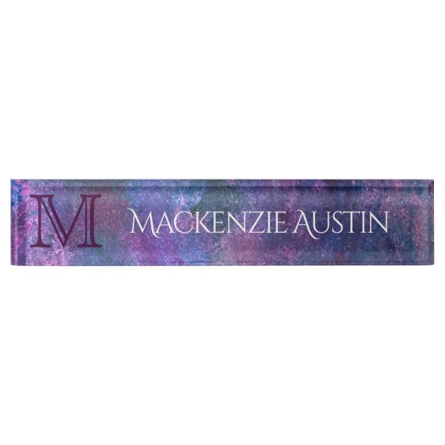 Pastel Spritzer | Pink Lila Blue Green Monogram Namensplakette (Vorderseite)
