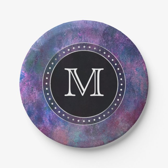 Pastel Spritzer | Pink Lila Blue Green Monogram Pappteller (Vorderseite)