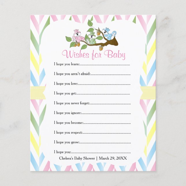 Pastel Squirrel Baby Girl Dusche - Wünsche (Vorderseite)
