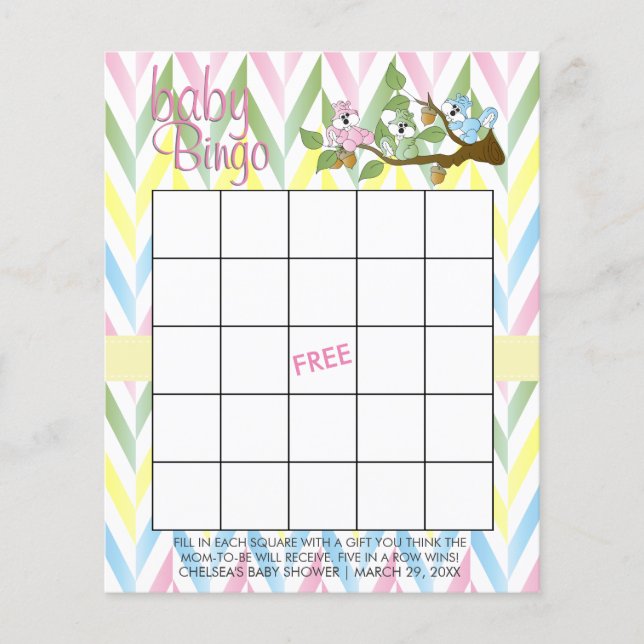 Pastel Squirrel Baby Girl Shower - Bingo (Vorderseite)