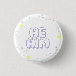 Pastel Star Confetti He Ihm Pronouns Button