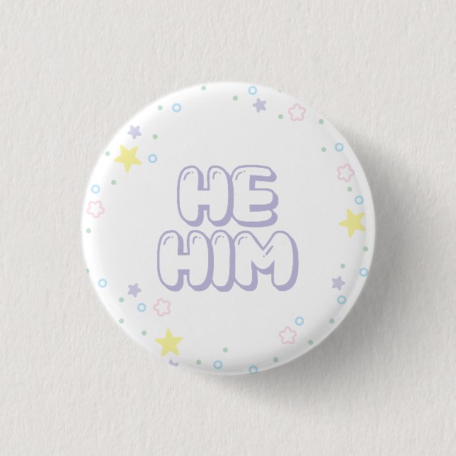 Pastel Star Confetti He Ihm Pronouns Button (Vorderseite)
